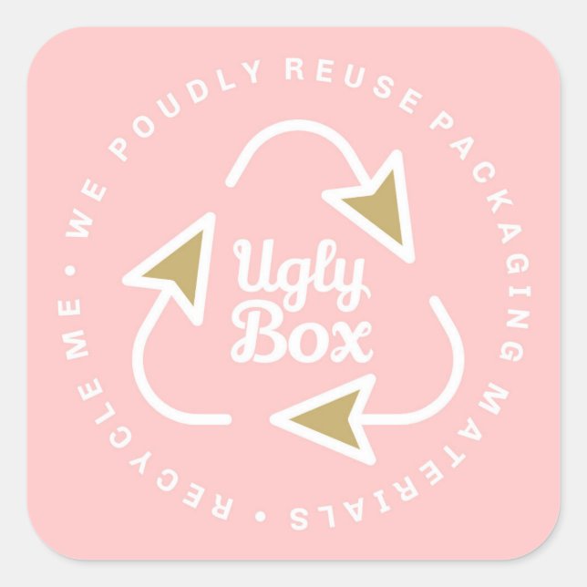 Ugly Box Recycled Packaging Sticker Pink & Brown (Front)