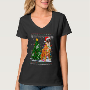 Ugly Boxer Dog Santa Hat Christmas Tree Light T-Shirt