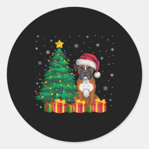 Ugly Boxer Santa Hat Christmas Lights Dog Lover Xm Classic Round Sticker