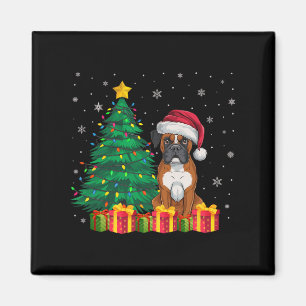 Ugly Boxer Santa Hat Christmas Lights Dog Lover Xm Magnet