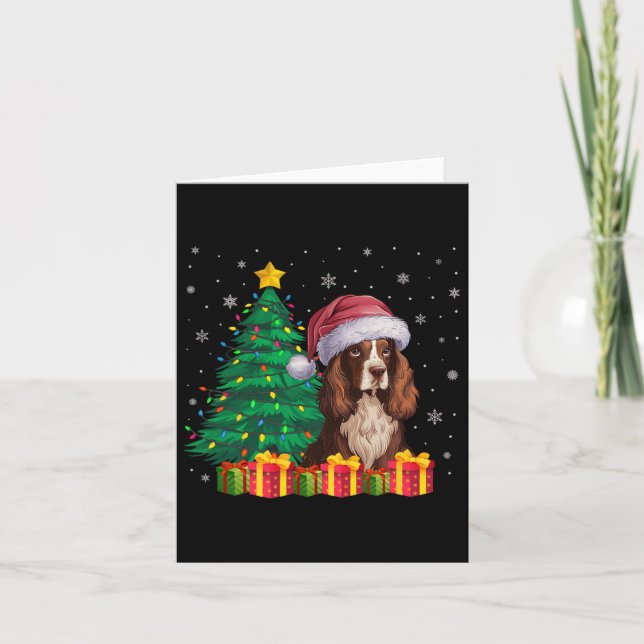 Ugly Boykin Spaniel Santa Hat Christmas Lights Dog Card (Front)