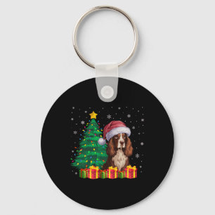 Ugly Boykin Spaniel Santa Hat Christmas Lights Dog Key Ring