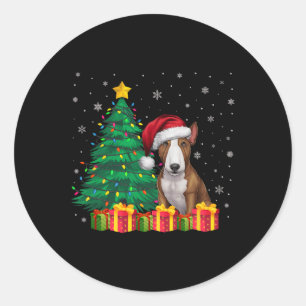 Ugly Bull Terrier Santa Hat Christmas Lights Dog L Classic Round Sticker