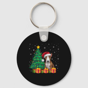 Ugly Bull Terrier Santa Hat Christmas Lights Dog L Key Ring