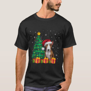 Ugly Bull Terrier Santa Hat Christmas Lights Dog L T-Shirt
