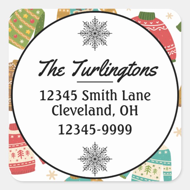 Ugly But Cute Christmas Sweaters Return Address Square Sticker (Front)
