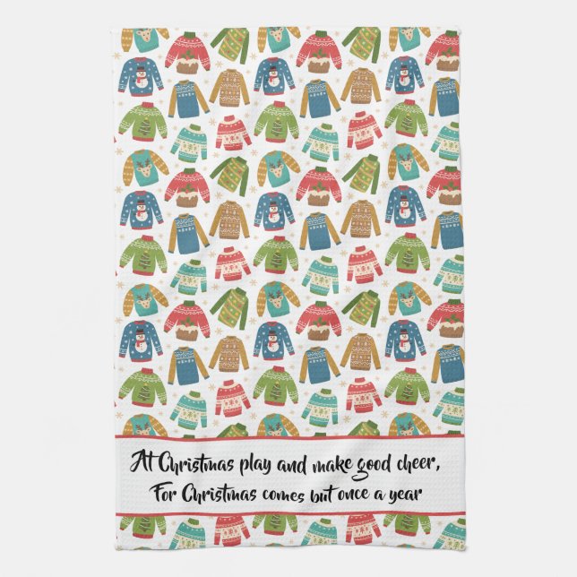 Ugly But Cute Ugly Christmas Sweater Holiday Quote Tea Towel (Vertical)