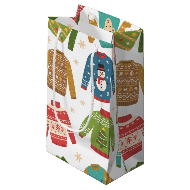 Ugly But Cute Ugly Christmas Sweaters Holiday Small Gift Bag (Front Angled)