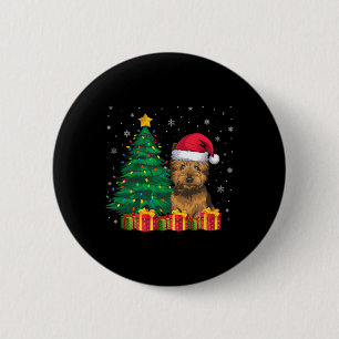 Ugly Cairn Terrier Santa Hat Christmas Lights Dog 6 Cm Round Badge
