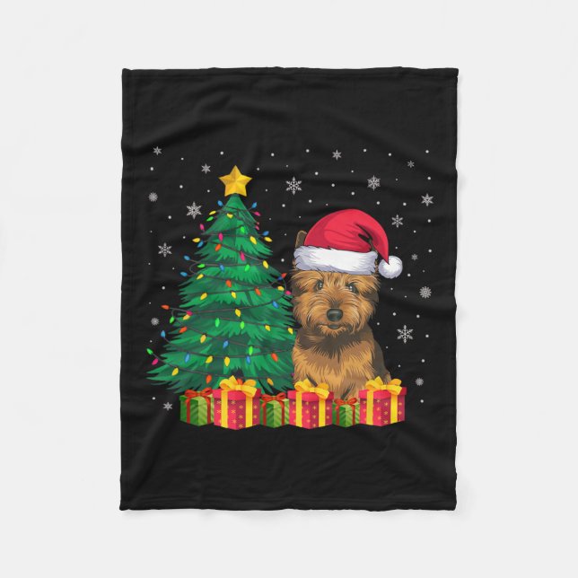 Ugly Cairn Terrier Santa Hat Christmas Lights Dog  Fleece Blanket (Front)