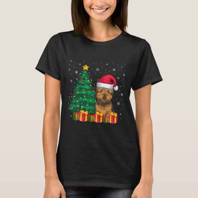 Ugly Cairn Terrier Santa Hat Christmas Lights Dog  T-Shirt (Front)