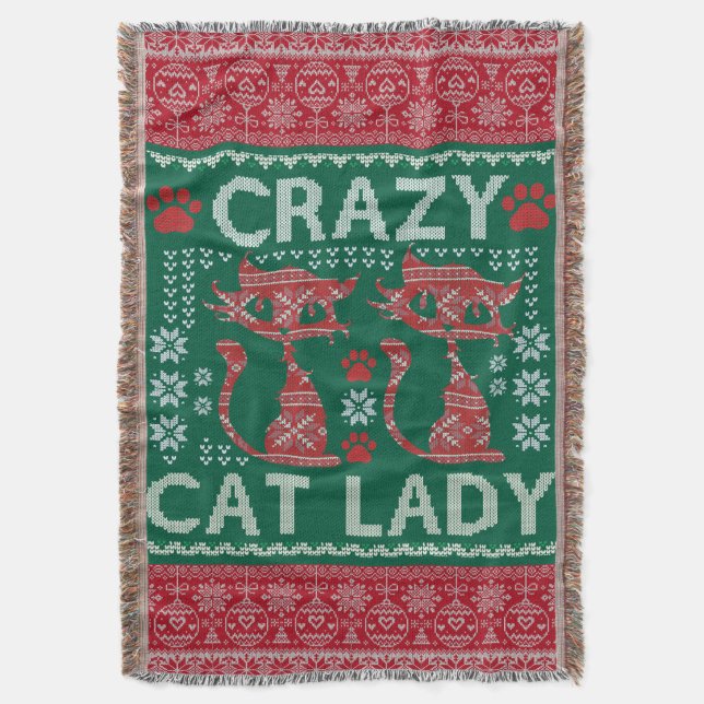 Ugly Cat Lady Sweater Blanket Christmas Gift  (Front Vertical)
