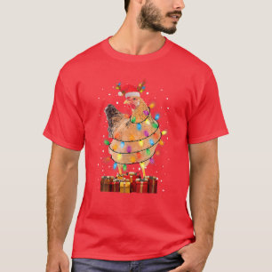 Ugly Chicken Lights Christmas Santa Hat Hen Lovers T-Shirt