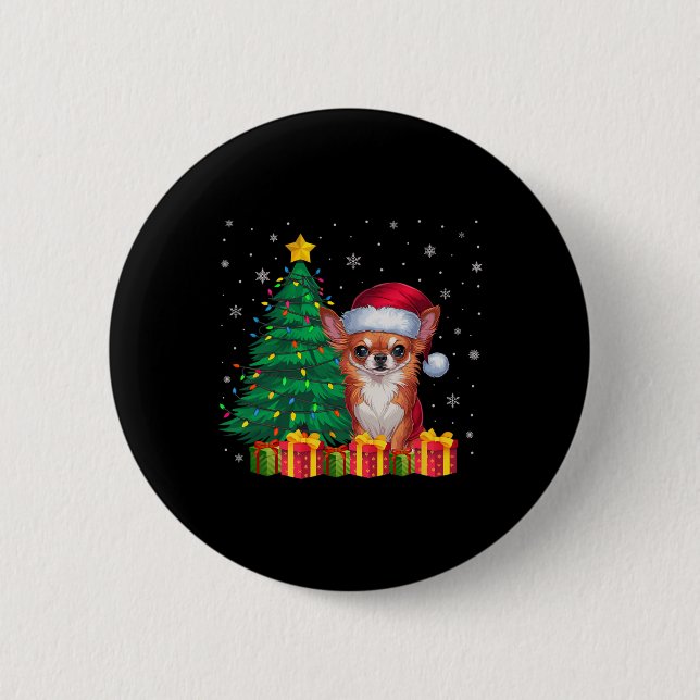 Ugly Chihuahua Santa Hat Christmas Lights Dog Love 6 Cm Round Badge (Front)