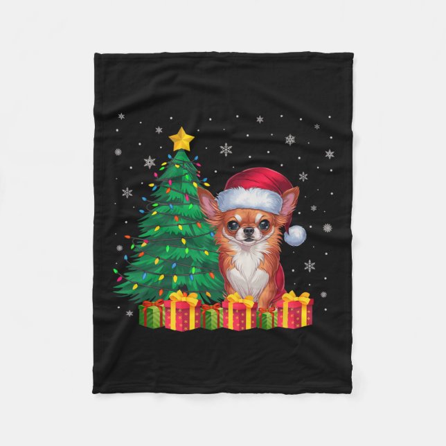 Ugly Chihuahua Santa Hat Christmas Lights Dog Love Fleece Blanket (Front)