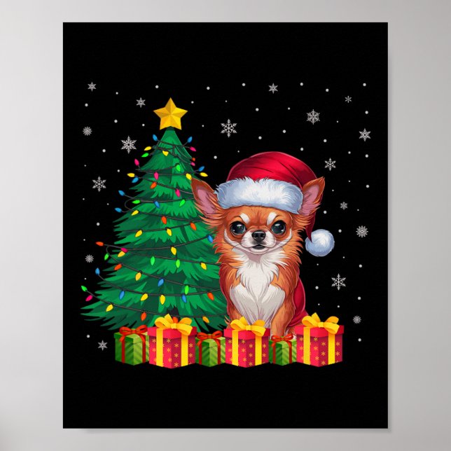 Ugly Chihuahua Santa Hat Christmas Lights Dog Love Poster (Front)