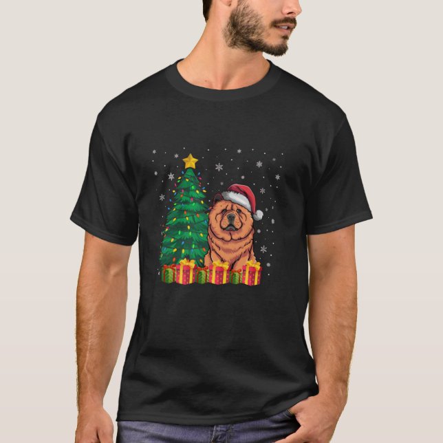 Ugly Chow Chow Santa Hat Christmas Lights Dog Love T-Shirt (Front)