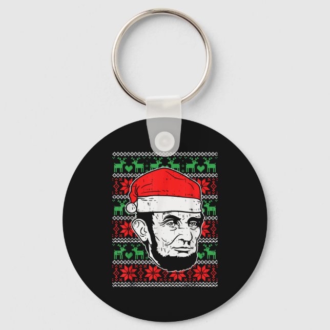 Ugly Christmas Abe Shirt Abraham Lincoln Santa Pat Key Ring (Front)