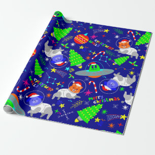 ugly christmas alien santa dog cat wrapping paper