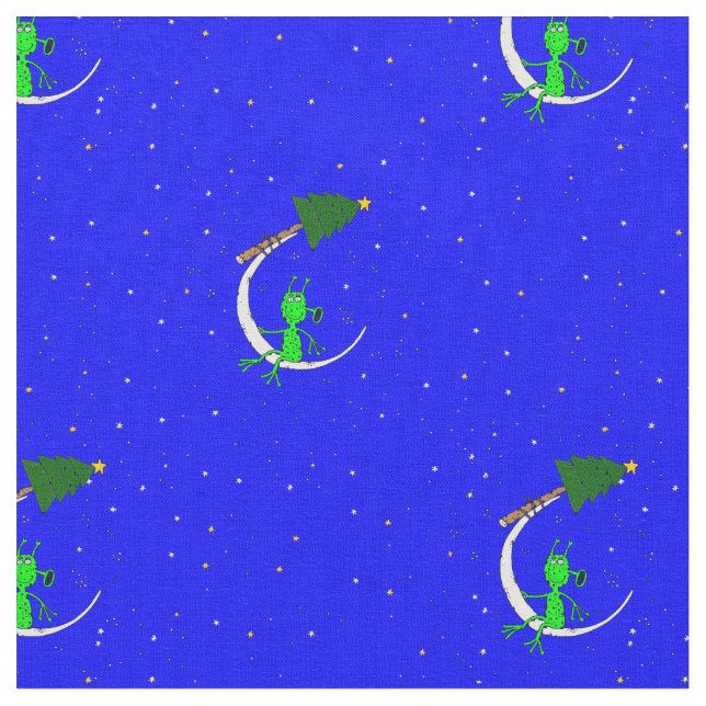 ugly christmas alien xmas tree moon fabric (Close Up)