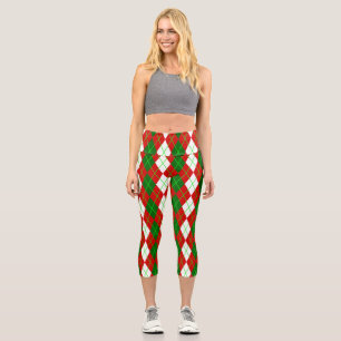 ugly christmas argyle plaid retro capri leggings