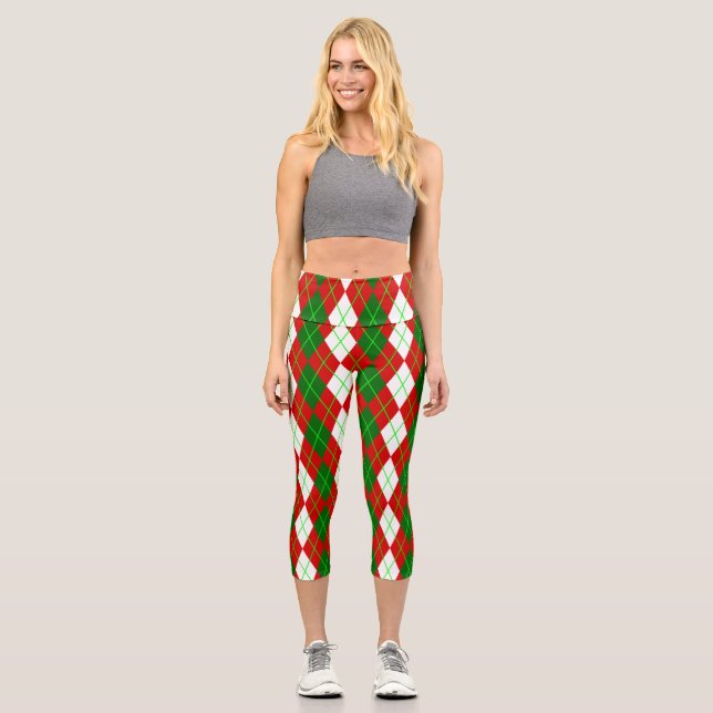 ugly christmas argyle plaid retro capri leggings (Front)