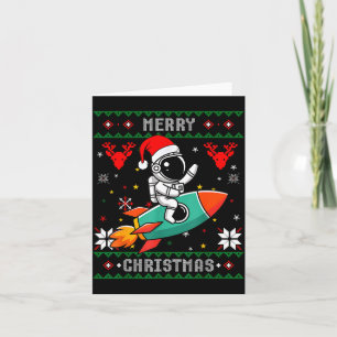 Ugly Christmas Astronaut Riding Rocket Santa Hat T Card