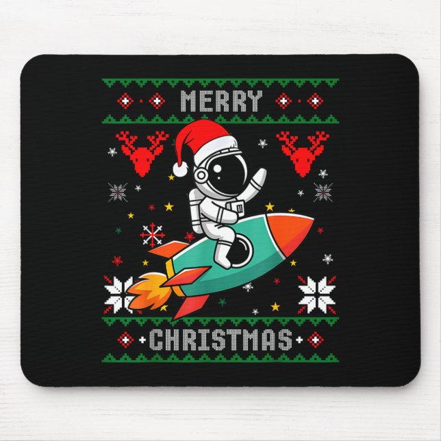 Ugly Christmas Astronaut Riding Rocket Santa Hat T Mouse Mat (Front)