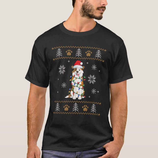 Ugly Christmas Australian Shepherd Family Xmas Aus T-Shirt (Front)
