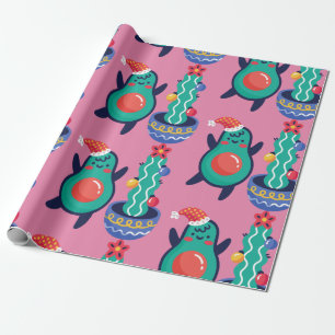ugly christmas avocado xmas cactus wrapping paper
