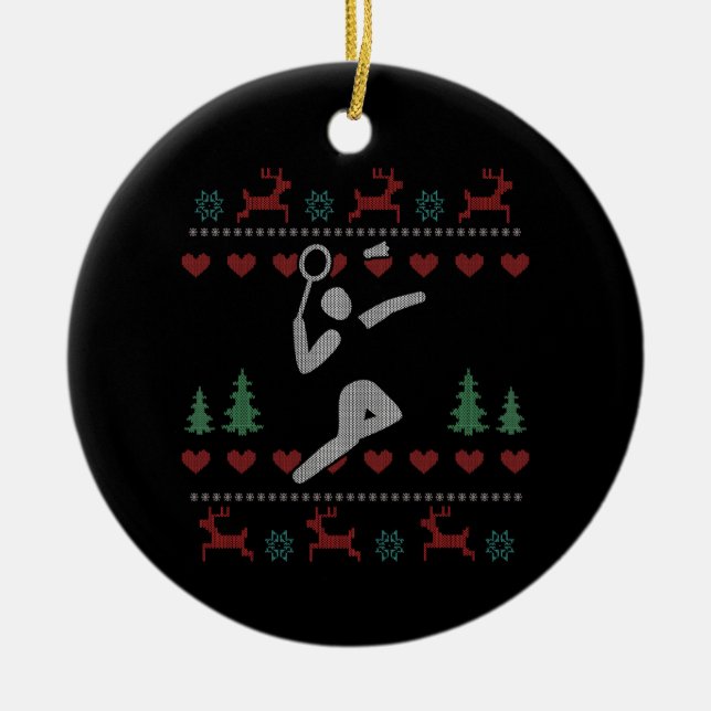 Ugly Christmas Badminton Ceramic Tree Decoration (Front)