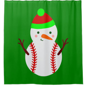 ugly christmas baseball snowman funny shower curtain