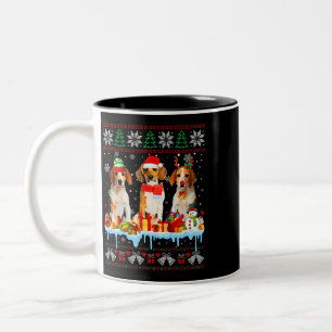 Ugly Christmas Beagle Dog Santa Xmas Dog Costume 7 Two-Tone Coffee Mug