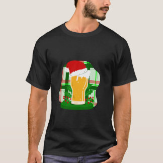 Ugly Christmas Beer Santa Claus Holly Plaid Funny  T-Shirt