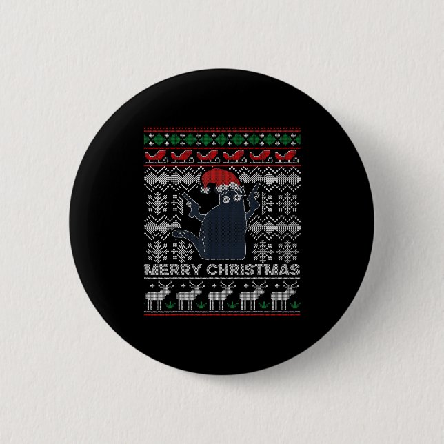 Ugly Christmas Black Cat Merry Christmas Gift  6 Cm Round Badge (Front)