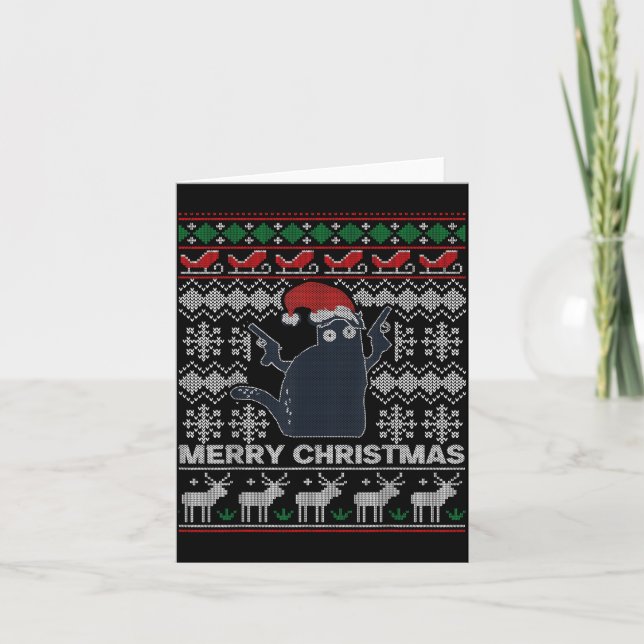 Ugly Christmas Black Cat Merry Christmas Gift  Card (Front)