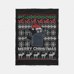 Ugly Christmas Black Cat Merry Christmas Gift  Fleece Blanket