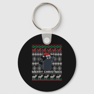 Ugly Christmas Black Cat Merry Christmas Gift Key Ring