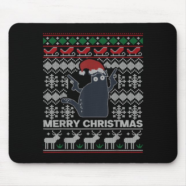 Ugly Christmas Black Cat Merry Christmas Gift  Mouse Mat (Front)