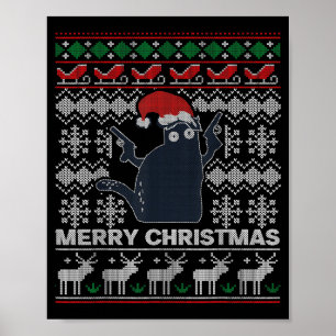 Ugly Christmas Black Cat Merry Christmas Gift  Poster