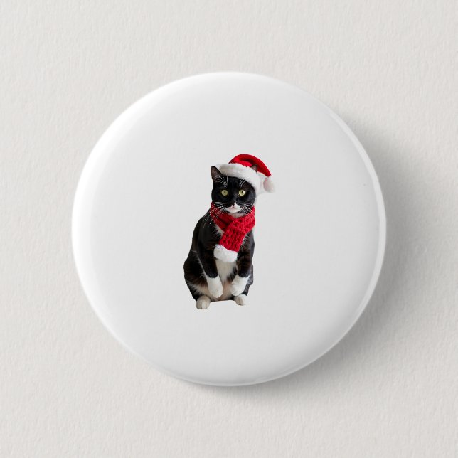 Ugly Christmas Black Cat Santa Hat Scarf Holiday C 6 Cm Round Badge (Front)