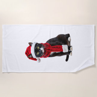 Ugly Christmas Black Cat Santa Hat Scarf Holiday C Beach Towel