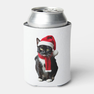 Ugly Christmas Black Cat Santa Hat Scarf Holiday C Can Cooler