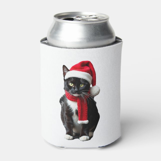 Ugly Christmas Black Cat Santa Hat Scarf Holiday C Can Cooler (Can Front)
