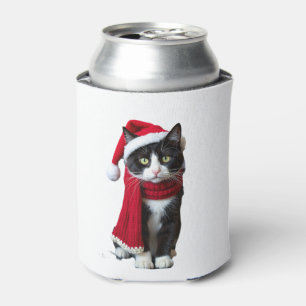 Ugly Christmas Black Cat Santa Hat Scarf Holiday C Can Cooler