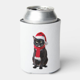 Ugly Christmas Black Cat Santa Hat Scarf Holiday C Can Cooler