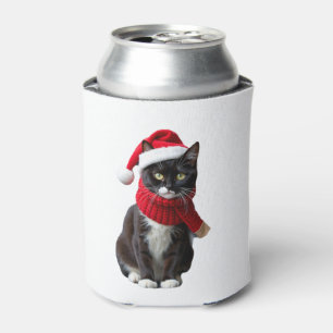Ugly Christmas Black Cat Santa Hat Scarf Holiday C Can Cooler