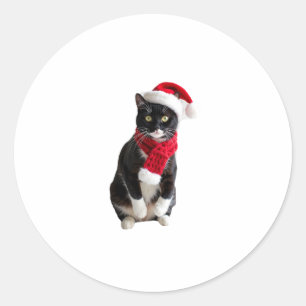 Ugly Christmas Black Cat Santa Hat Scarf Holiday C Classic Round Sticker
