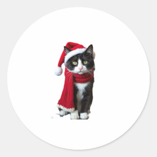 Ugly Christmas Black Cat Santa Hat Scarf Holiday C Classic Round Sticker