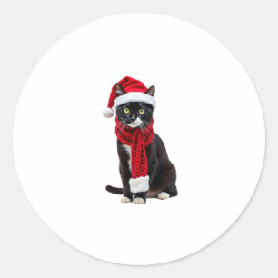Ugly Christmas Black Cat Santa Hat Scarf Holiday C Classic Round Sticker